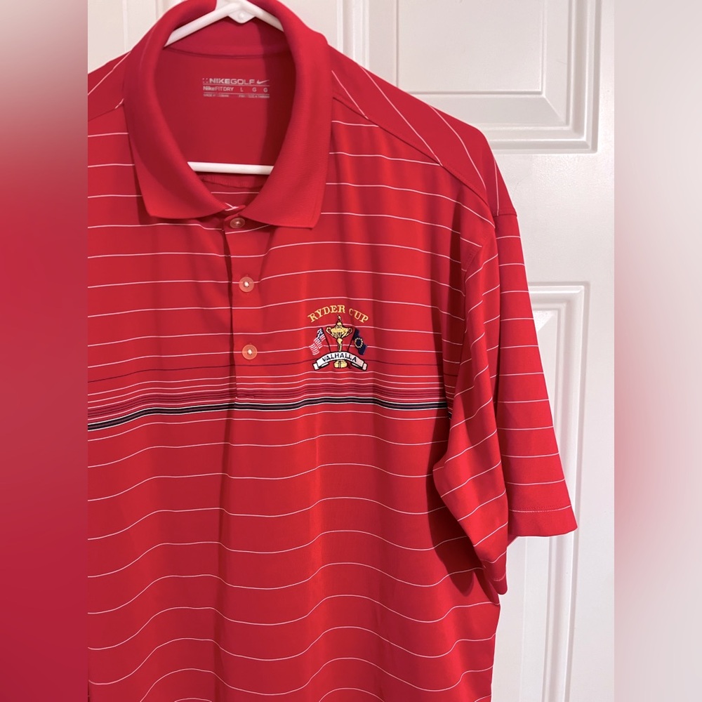 Nike Dri-Fit Golf Shirt Ryder Cup Valhalla Logo Red‎ White Stripe Men's Large